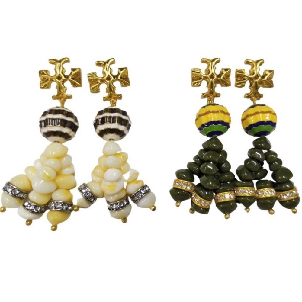 Final sale tory Burch Roxanne Gold and Cream Beaded statements drop earrings - Picture 4 of 4